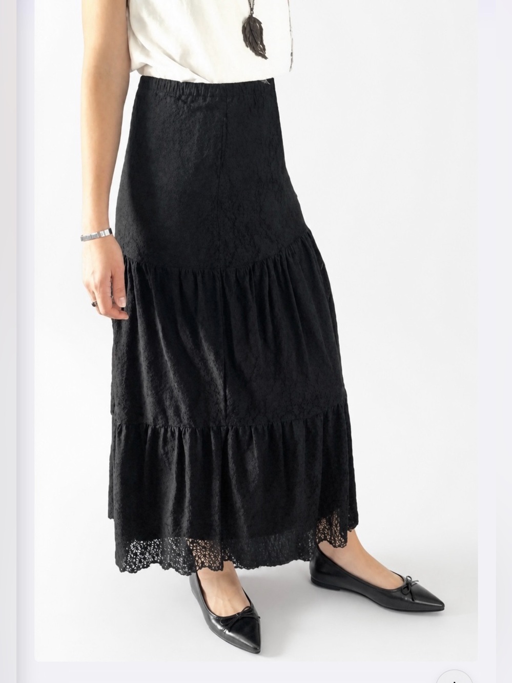 Vintage 1980s Black Lace Tiered Maxi Skirt – Versatile Lined or Sheer Styling